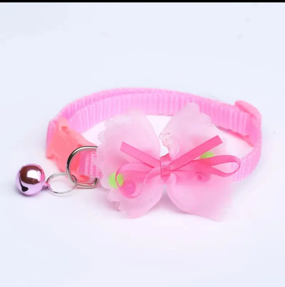 Adorable Pink Ribbon and Bell Pet Collar.